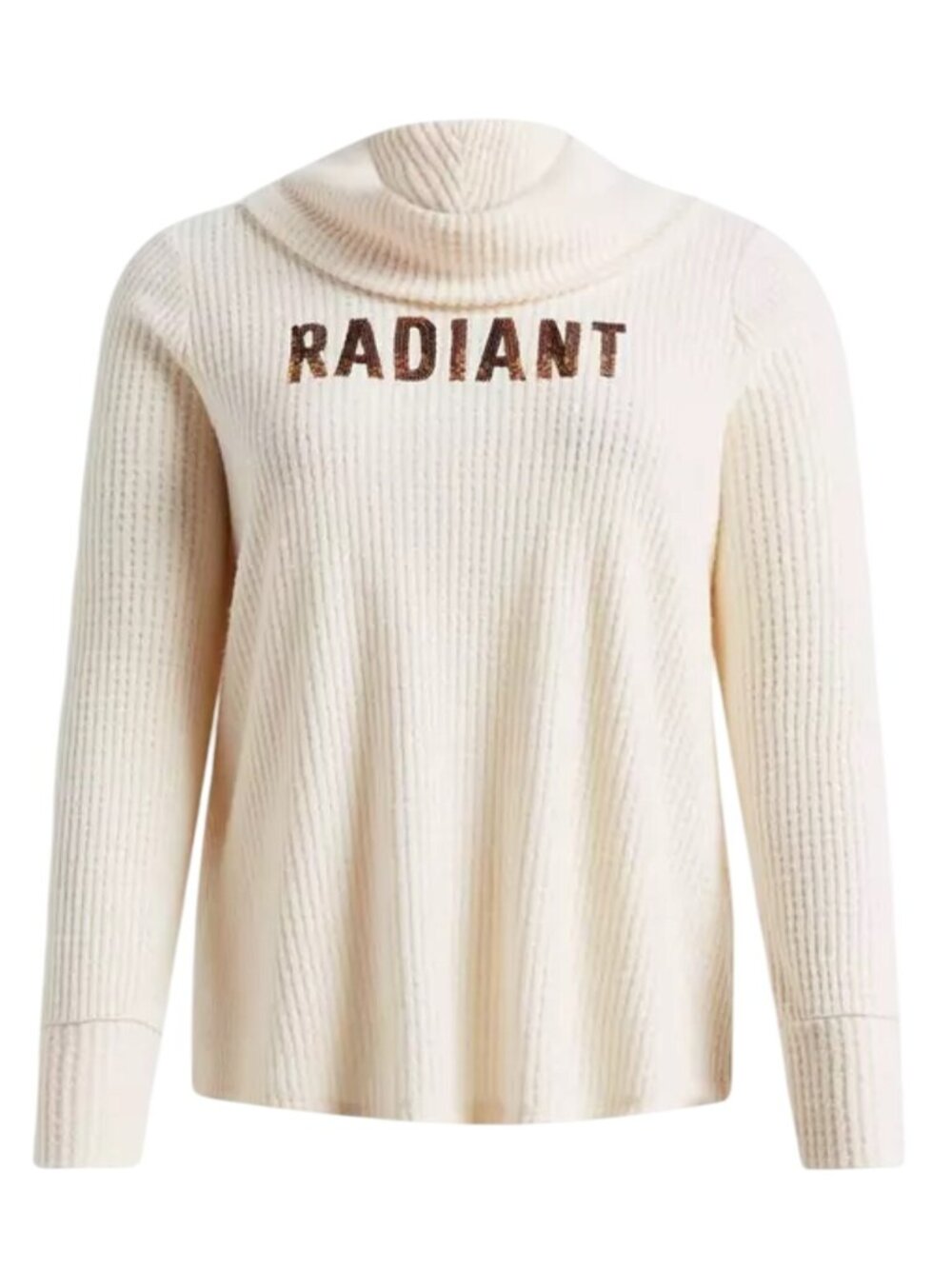NWT Torrid RADIANT Top Cream Waffle Cowl Neck Gold Sequin Long Sleeve Size Large